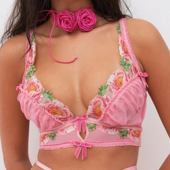 For Love & Lemons Needle Point Roses Bustier Size SS / Pink